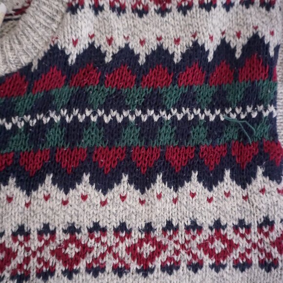 Vintage American Spirit Gray Wool Blend Fair Isle Cabincore Eclectic Sweater L - Picture 9 of 10